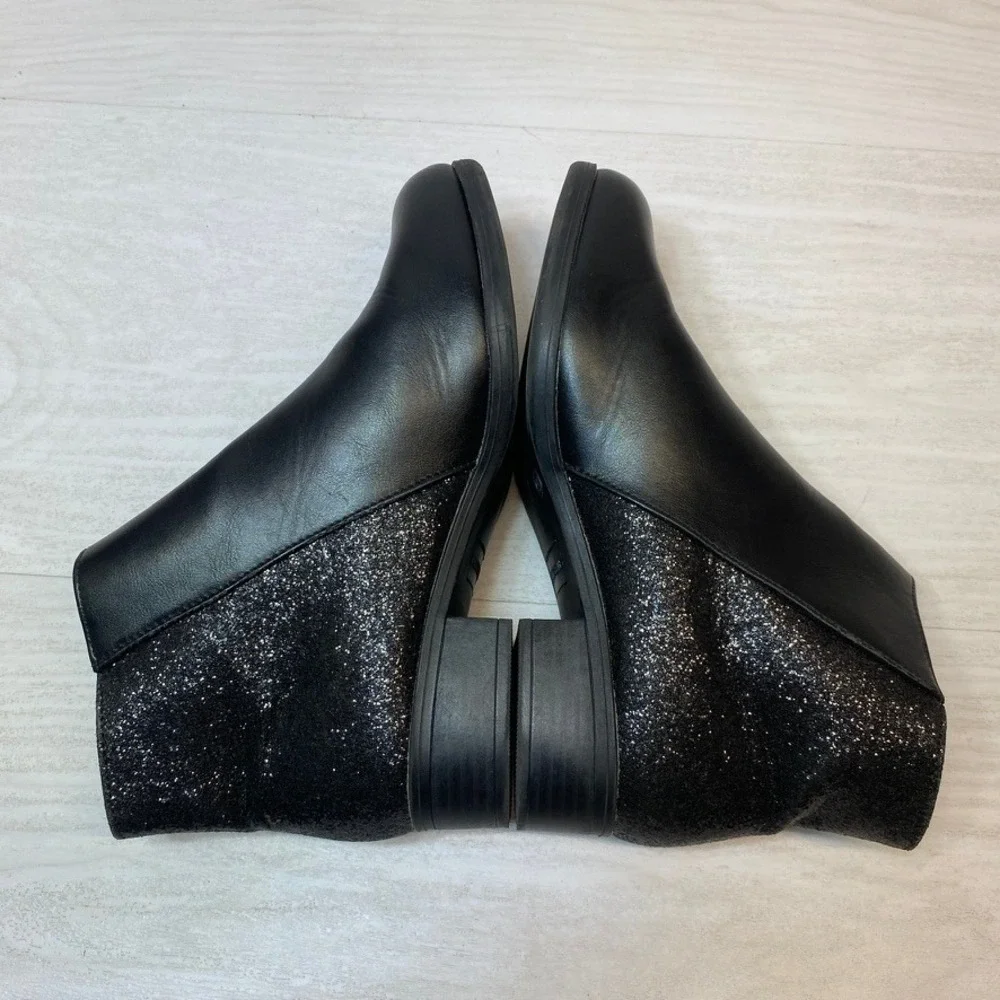 Kelly & Katie Girls 4M Ankle Boots Ramona Black Glitter Synthetic Side Zip Heel